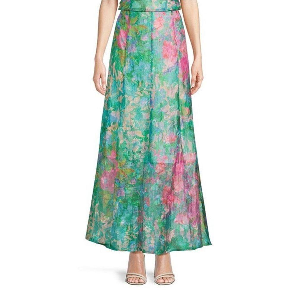 Abbey Glass $285 Rose Floral Organza A-Line Maxi Skirt Size L